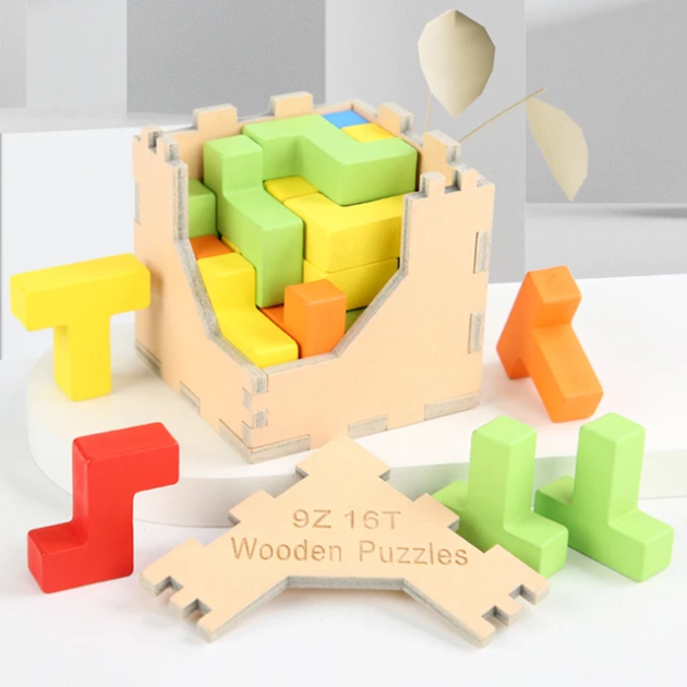 Wooden 25p Box Puzzle Blocks Cube