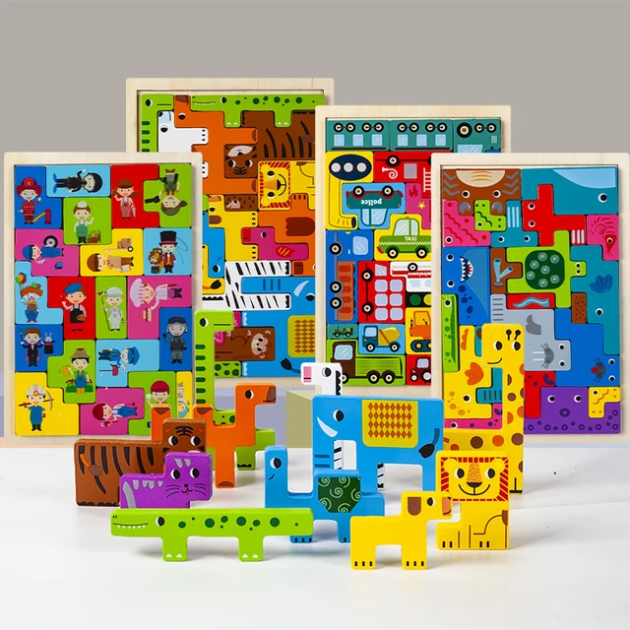 Wooden 3d theme Tetris Puzzle