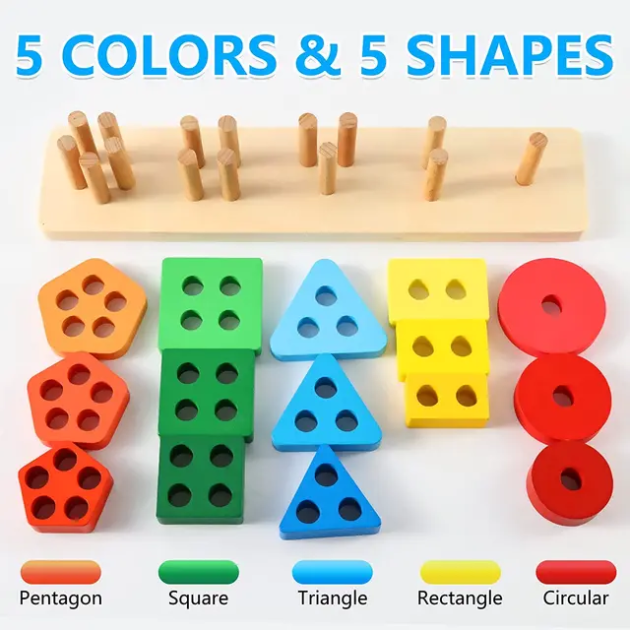 Wooden 5 Column Long Shaded Shape Sorter