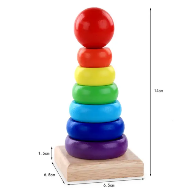 Wooden Rainbow Tower Shape sorter- Small